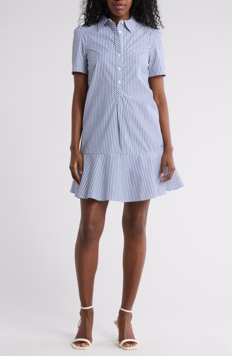 Vestido camisero de algodón con dobladillo con volantes