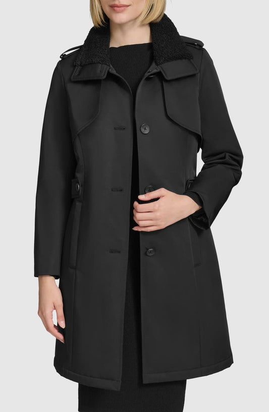 Teagan Trench Coat with Faux Shearling Trim