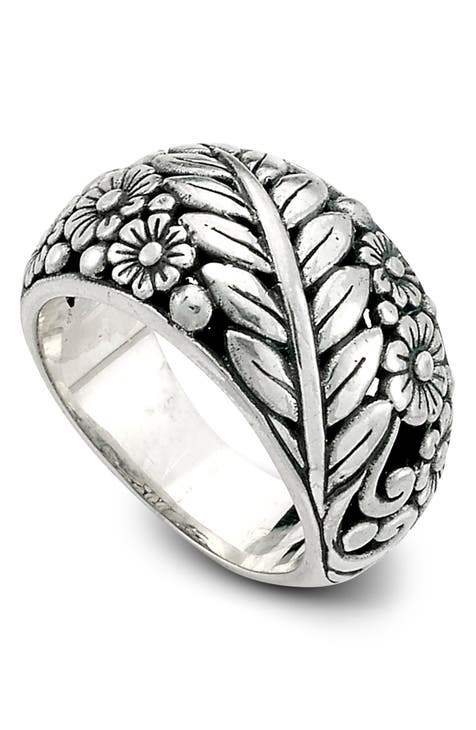Anillo de plata de ley con motivo floral en forma de hoja