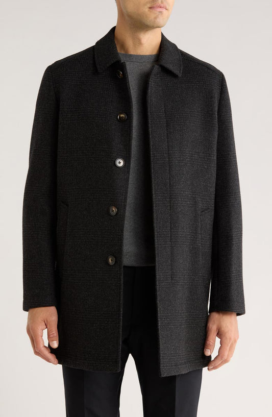 Check Wool Blend Coat