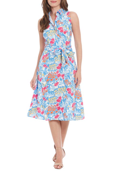 Vestido camisero midi de mezcla de lino sin mangas con estampado floral