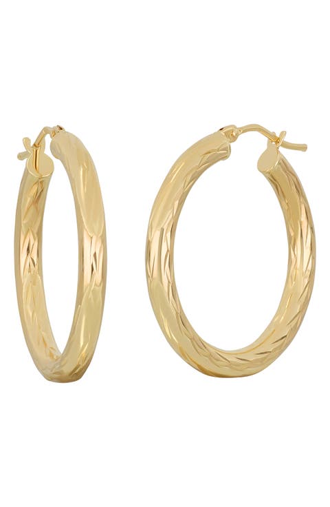 14K Gold Textured Hoop Earrings