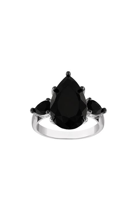 Anillo Lágrima Espinela Negra Plata de Ley