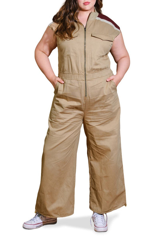Cap Sleeve Cotton Utility Jumpsuit (Plus)