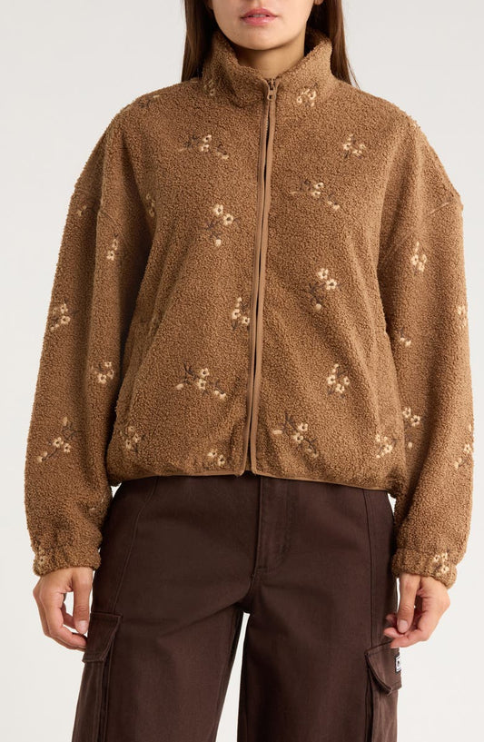Embroidered Boucle Faux Shearling Jacket