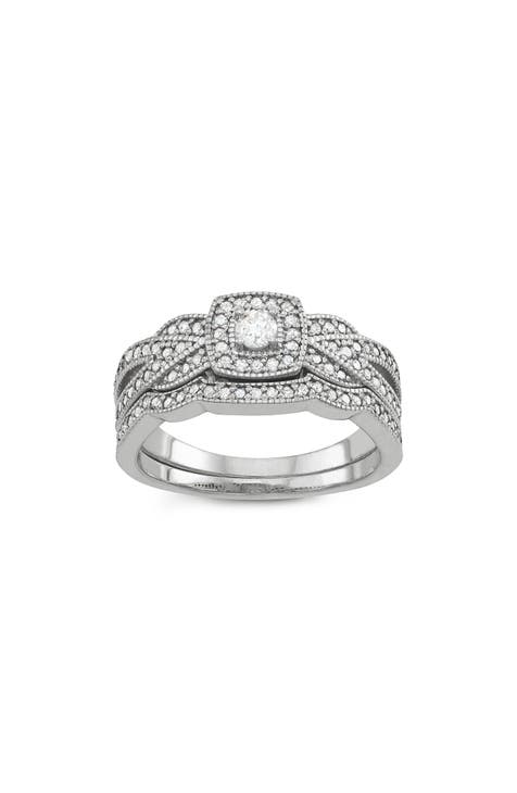 Juego de anillos de diamantes para novia en plata de ley - 0,53ct.