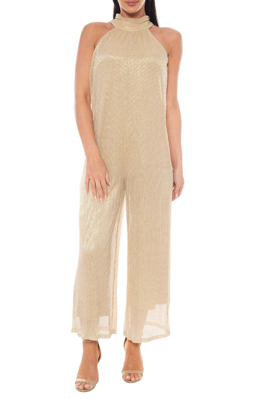 Metallic Pleated Sleeveless Jumpsuit