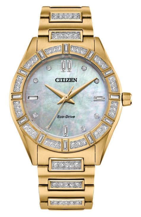 Reloj de pulsera con esfera de cristal nacarado, 34 mm
