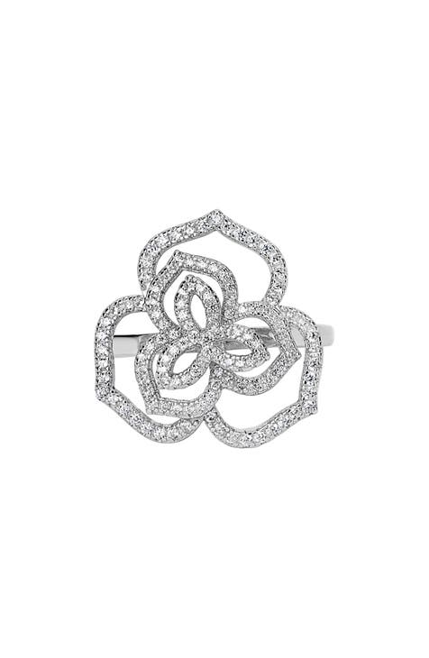Anillo Flor CZ Pavé Plata de Ley