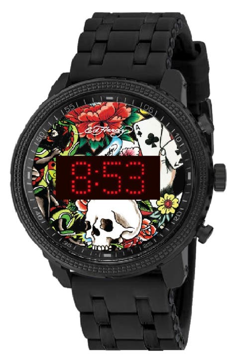 x Ed Hardy Reloj con Correa Digital de Silicona Impresa, 42mm