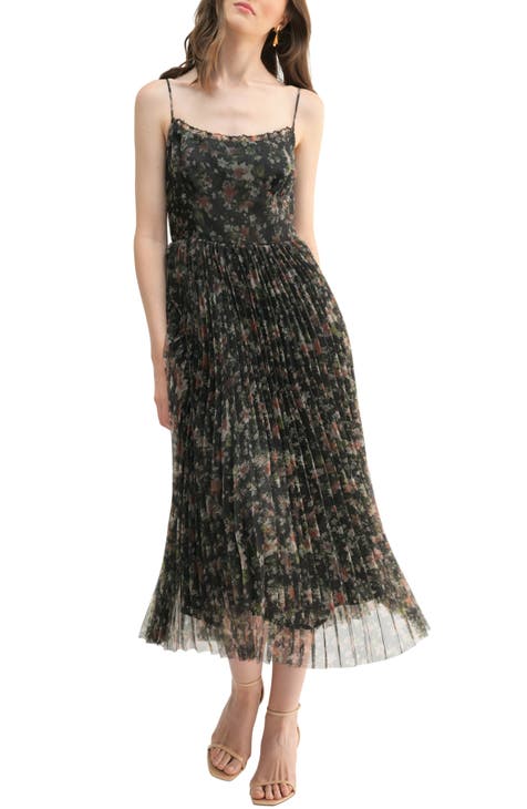 Vestido midi plisado floral