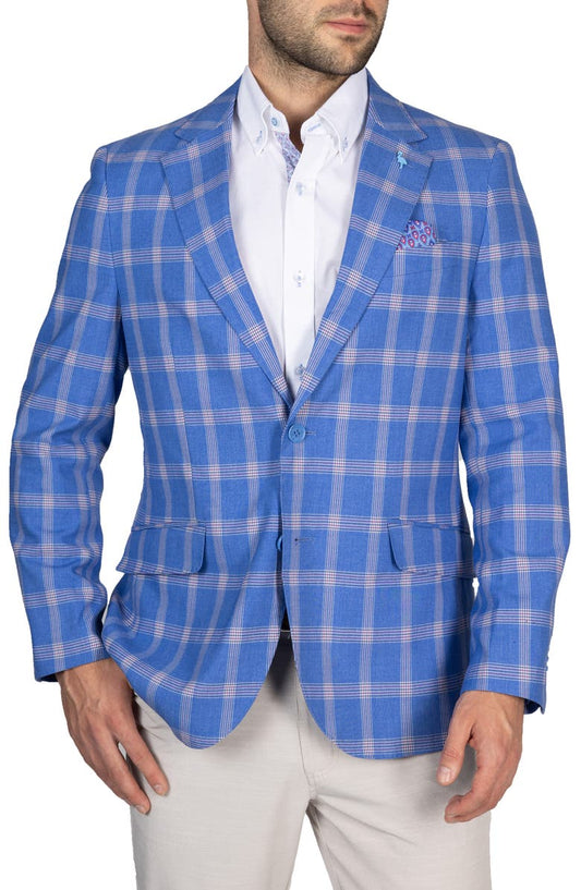 Windowpane Plaid Two Button Notch Lapel Blazer