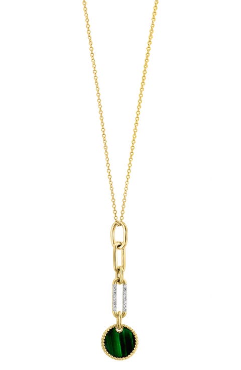 14K Yellow Gold Diamond & Malachite Disc Y-Necklace