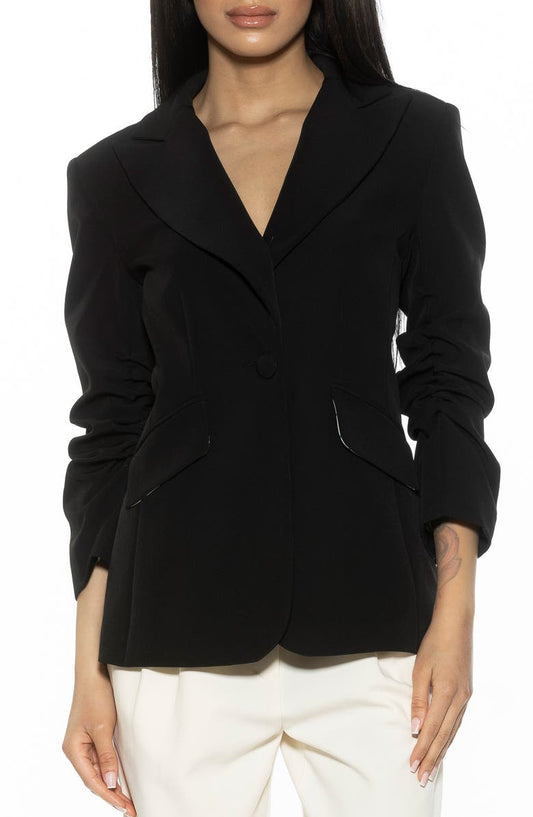 Ruched Sleeve One-Button Blazer