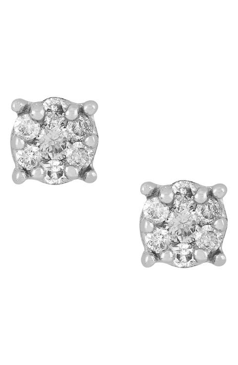 10K White Gold Pavé Diamond Round Stud Earrings