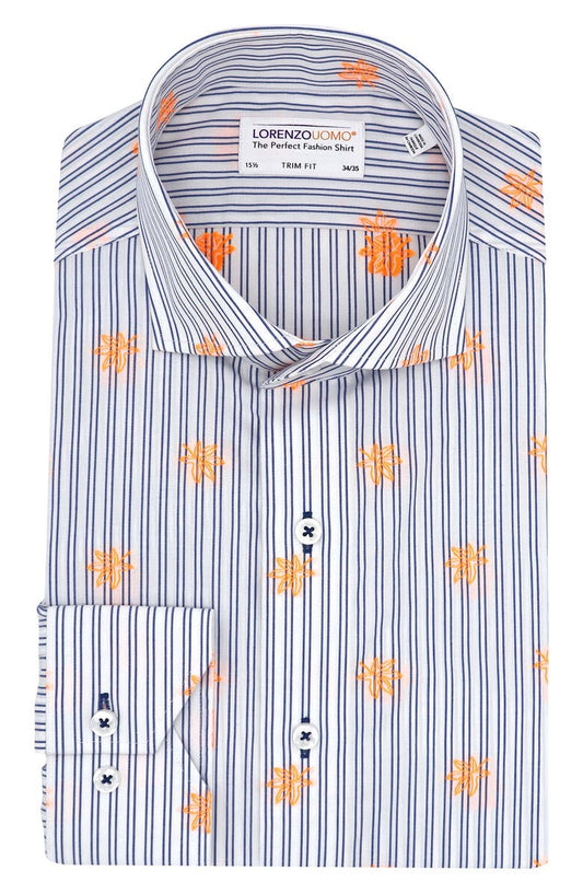Trim Fit Stripe Neon Embroidery Dress Shirt