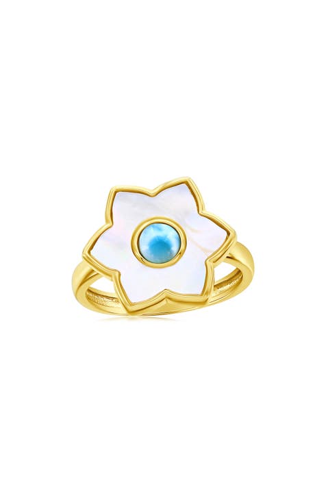Anillo Flor de Larimar y Nácar