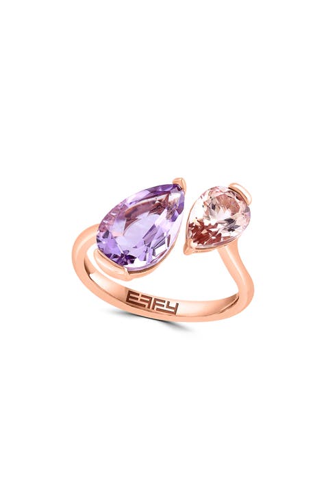 Anillo de oro rosa de 14 quilates con amatista rosa y morganita