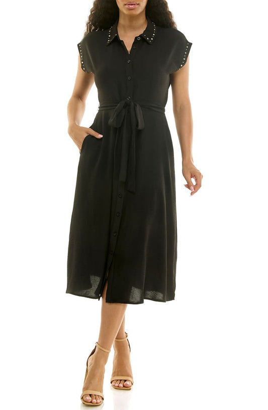 Studded Cap Sleeve Midi Shirtdress