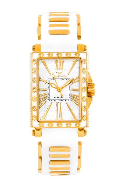 Reloj con correa de silicona Grace Rectangle, 58 mm - 0,25 ctw