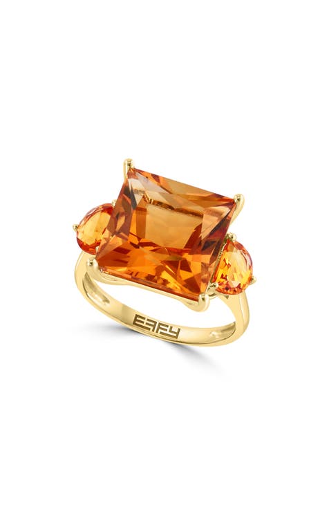 Anillo de Oro Amarillo de 14K con 3 Piedras de Citrino
