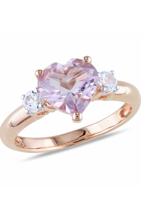 Anillo Rosa de Francia Corazón y Zafiro Blanco Creado