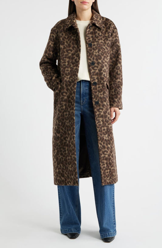 Single Breasted Leopard Print Trench Coat