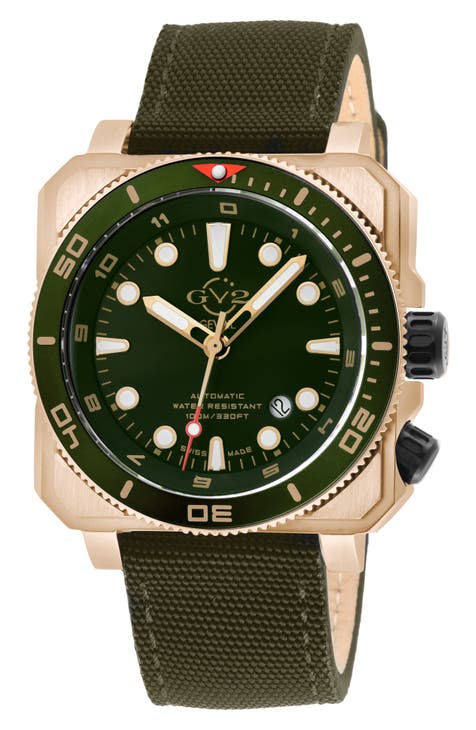 Reloj XO Gold-Tone Submarine con correa de lona, 44 mm