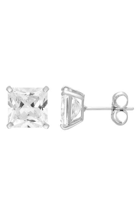 14K Gold Square CZ Stud Earrings