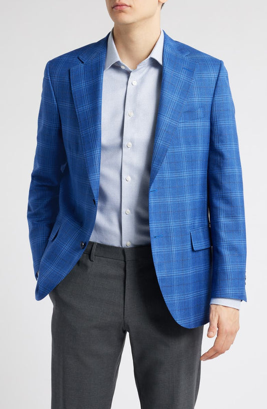 Hartford Classic Fit Plaid Wool & Silk Blend Sport Coat (Regular & Big)