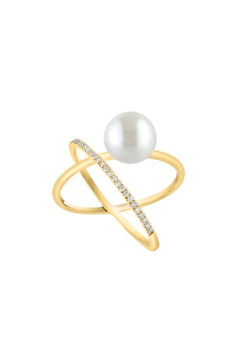 Anillo entrelazado de diamantes y perlas de agua dulce