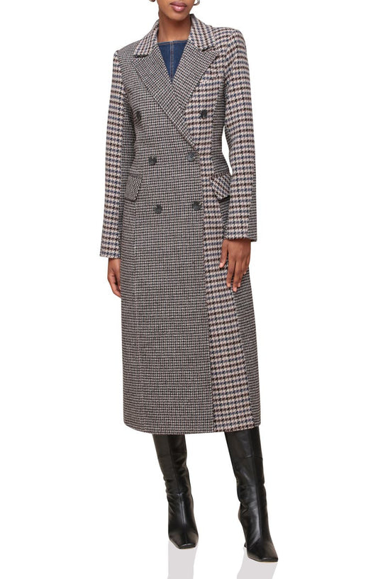 Colorblock Houndstooth Double Breasted Coat
