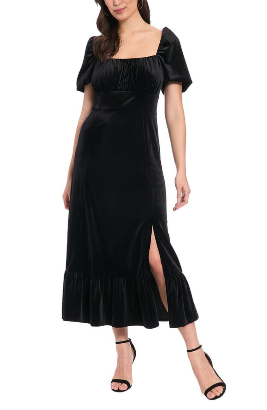 Square Neck Velvet Midi Dress