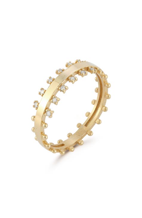 Anillo de Cuentas y Diamantes de Oro de 14K - 0,06 ctw