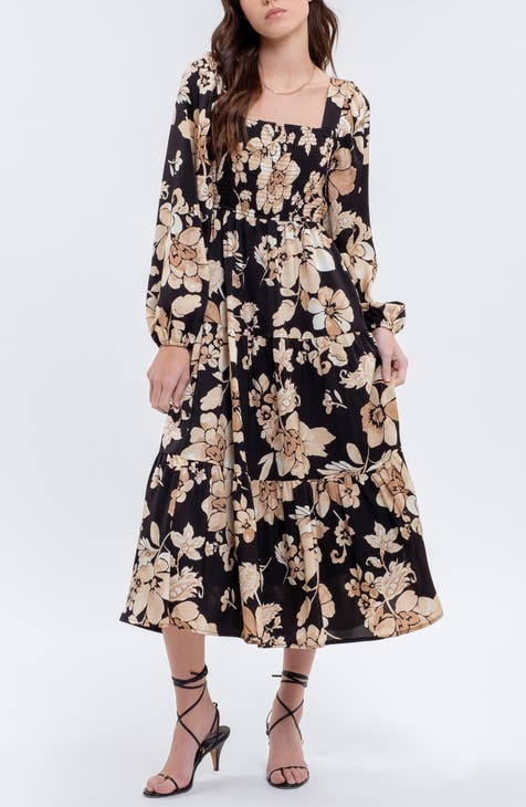 Vestido midi floral de manga larga