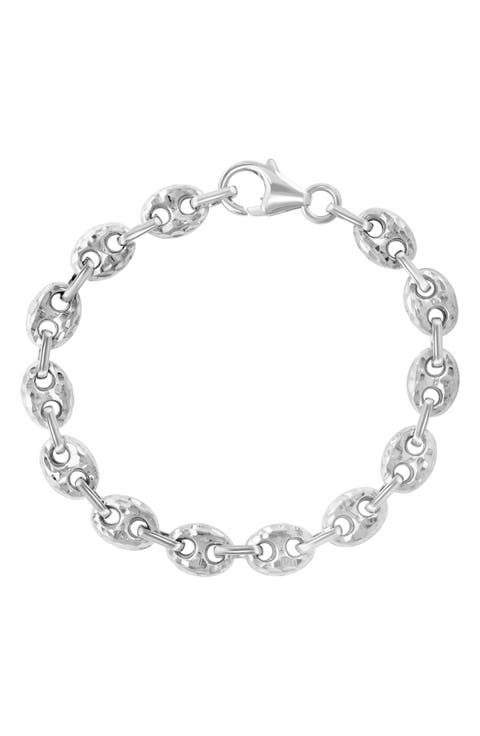 Sterling Silver Hammered Mariner Chain Bracelet