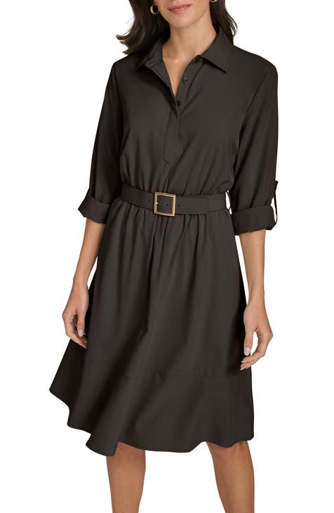 Vestido camisero con cinturón y manga tres cuartos