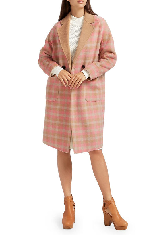 Publisher Plaid Double Breasted Wool Blend Coat