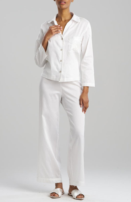Embroidered Trim Cotton Sateen Pajamas