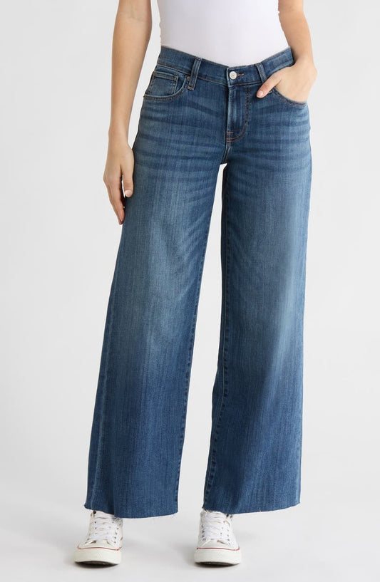 Sweet Raw Hem Mid Rise Wide Leg Jeans