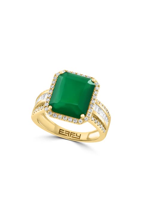 Anillo de oro amarillo de 14 quilates con ónix verde y diamantes - 0,55 quilates - Talla 7