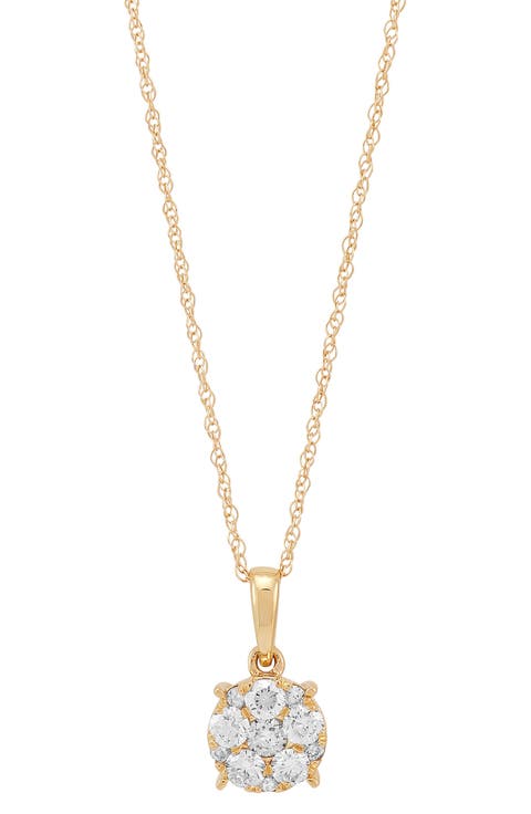10K Yellow Gold Pavé Diamond Round Pendant Necklace
