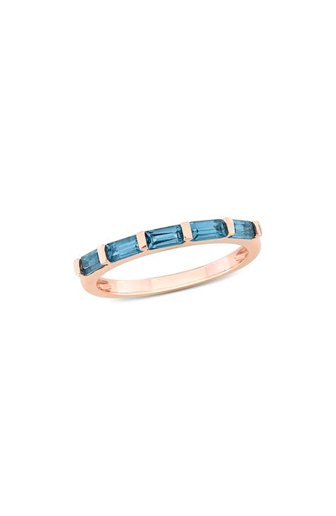 Anillo de topacio azul de Londres talla baguette