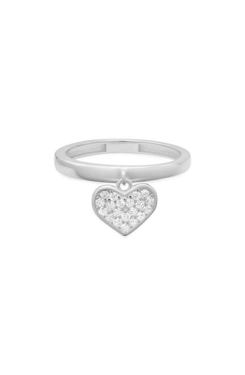 Anillo CZ Corazón Colgante de Plata de Ley