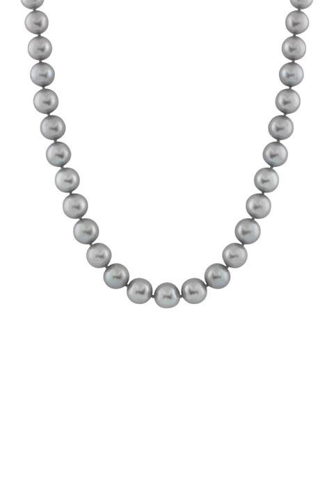 Collar de perlas grises teñidas de 7-8 mm de oro blanco de 14 quilates