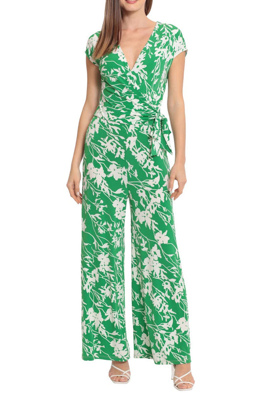 Floral Cap Sleeve Wrap Tie Jumpsuit