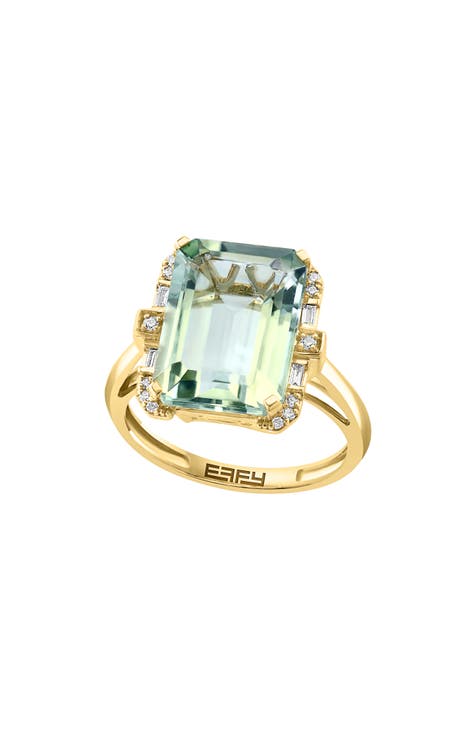 Anillo de oro amarillo de 14 quilates con cuarzo verde y diamantes